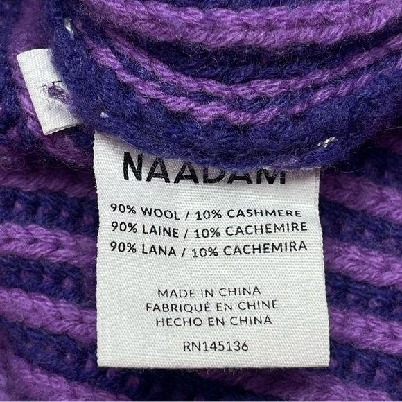 NAADAM Women's Wool Cashmere Turtleneck Long Sweater Purple Blue Stripe Sz Large - Picture 5 of 10
